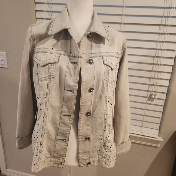 Chico's Jackets & Blazers - Chicos Light Grey Jean Jacket with embellishment. HOST PICK. Size Large/12